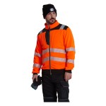A high-visibility orange work shirt featuring retroreflective tape panels, a full-length zip front, suitable for a wide range of outdoor and site work applications.