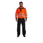 A high-visibility orange work shirt featuring retroreflective tape panels, a full-length zip front, suitable for a wide range of outdoor and site work applications.