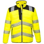 A high-visibility yellow jacket featuring retroreflective tape panels, suitable for a wide range of outdoor and site work applications.