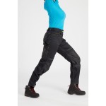 A pair of women's black work trousers featuring stretch panels for ease of movement, suitable for a wide range of outdoor and site work applications.