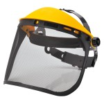 A protective face visor with a clear scratch-resistant polycarbonate shield and adjustable headband, offering full-face protection during grinding or chemical handling.