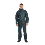 A navy blue jacket designed for use on construction sites and in industrial work environments.,