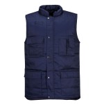 A navy blue workwear garment designed for use on construction sites and in industrial work environments.,