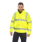 A high-visibility yellow jacket featuring retroreflective tape panels, suitable for a wide range of outdoor and site work applications.