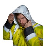 A high-visibility yellow jacket featuring retroreflective tape panels, suitable for a wide range of outdoor and site work applications.
