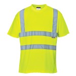 A high-visibility yellow work shirt featuring retroreflective tape panels, suitable for a wide range of outdoor and site work applications.