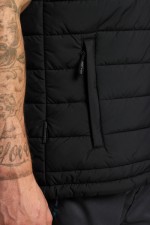 A black safety vest featuring a warm thermal lining, suitable for a wide range of outdoor and site work applications.