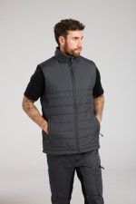 A grey safety vest featuring a warm thermal lining, suitable for a wide range of outdoor and site work applications.