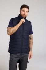 A navy blue safety vest featuring a warm thermal lining, suitable for a wide range of outdoor and site work applications.