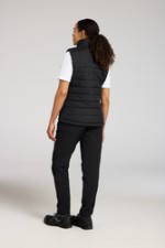 A women's black safety vest featuring a warm thermal lining, suitable for a wide range of outdoor and site work applications.