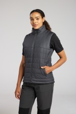 A women's grey safety vest featuring a warm thermal lining, suitable for a wide range of outdoor and site work applications.