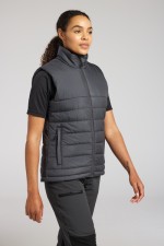A women's grey safety vest featuring a warm thermal lining, suitable for a wide range of outdoor and site work applications.