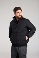 A black padded jacket featuring a warm thermal lining, suitable for a wide range of outdoor and site work applications.