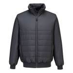 A grey padded jacket featuring a warm thermal lining, suitable for a wide range of outdoor and site work applications.