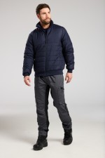 A navy blue padded jacket featuring a warm thermal lining, suitable for a wide range of outdoor and site work applications.