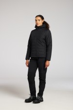A women's black padded jacket featuring a warm thermal lining, suitable for a wide range of outdoor and site work applications.