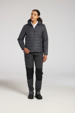A women's grey padded jacket featuring a warm thermal lining, suitable for a wide range of outdoor and site work applications.