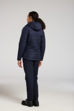 A women's navy blue padded jacket featuring a warm thermal lining, suitable for a wide range of outdoor and site work applications.