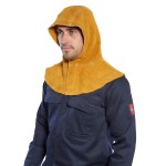 A tan workwear garment featuring flame-resistant fabric, suitable for a wide range of outdoor and site work applications.