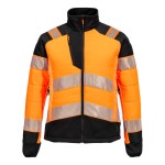 A women's high-visibility orange jacket featuring retroreflective tape panels, suitable for a wide range of outdoor and site work applications.
