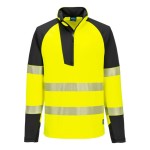 A high-visibility yellow work shirt featuring retroreflective tape panels, a full-length zip front, suitable for a wide range of outdoor and site work applications.