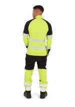 A high-visibility yellow work shirt featuring retroreflective tape panels, a full-length zip front, suitable for a wide range of outdoor and site work applications.