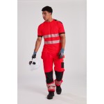 A high-visibility yellow work shirt featuring retroreflective tape panels, suitable for a wide range of outdoor and site work applications.