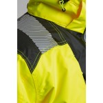 A high-visibility yellow jacket featuring retroreflective tape panels, suitable for a wide range of outdoor and site work applications.