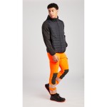 A grey jacket designed for use on construction sites and in industrial work environments.,
