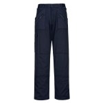 A pair of work trousers designed for use on construction sites and in industrial work environments.,
