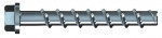 A close-up of a metallic hex-head screw with deep, wide threads running along its shaft, designed for heavy-duty fastening. The background is plain white.