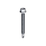 A steel 3×2mm self-drilling screw with a sharp drill-point tip and spiral threads along the shaft, suitable for fixing into steel framing.