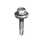 A stainless steel self-drilling screw with a sharp drill-point tip and spiral threads along the shaft, suitable for fixing into steel framing.