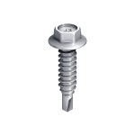 A steel 6.3×25mm self-drilling screw with a sharp drill-point tip and spiral threads along the shaft, suitable for fixing into steel framing.