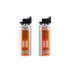 Two orange and silver Paslode gas fuel cells for nail guns, each with black caps and white nozzles, labeled IM65, IM250, IM50, and IM200, standing upright against a white background.