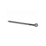 A galvanised ring-shank nail with annular rings along the shaft for enhanced withdrawal resistance in timber framing.,