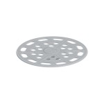 A steel flat washer with a central hole for use with a bolt or screw to distribute clamping load and protect the mating surface.,