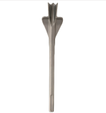 A metallic chisel bit with a flared, wing-like blade design at the top, used for heavy-duty demolition or masonry work, shown against a white background.