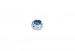 A single metal hex nut with a blue nylon insert, shown on a white background.