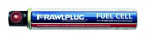 A Rawlplug fuel cell canister for use with steel and concrete nailers, featuring a red and black nozzle and labeled with product information on a blue and white background.