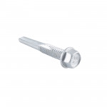 A silver metal hex-head self-drilling screw with threading along the shaft and a flat washer-like base, shown against a white background.