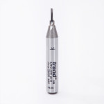A close-up of a metal router bit with trend and technical specifications printed on its cylindrical body, standing upright on a white background.