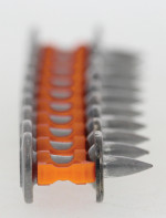 An orange and black Spit cordless power tool, with an ergonomic grip, designed for use on construction and maintenance tasks.