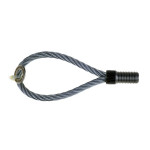 A steel cable with a loop on one end and a threaded metal fitting on the other, commonly used for securing or lifting heavy objects.