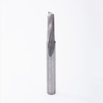A close-up of a single metal drill bit or cutting tool standing upright on a plain white background. The tool has engraved markings along the shaft.,