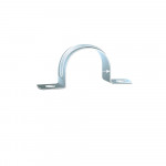 A silver metal pipe strap with a curved center and two flat, oval-holed mounting tabs on each end, designed for securing pipes to a surface.