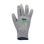 A pair of work gloves with cut-level 5 protection, a textured grip palm, and an elasticated cuff for a secure fit.