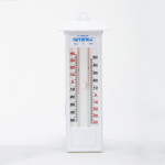 A digital thermometer with a probe and an LCD display, for measuring surface and ambient temperatures.