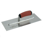 A trowel with a polished steel blade and an ergonomic handle, for applying and finishing mortar, plaster, and adhesive.