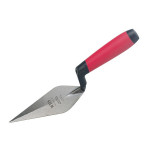 A pointing trowel with a small triangular steel blade and a turned wooden or plastic handle, for filling and pointing mortar joints.